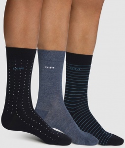 Комплект мужских носков DIM Cotton Style (3 пары) (Синий/Джинсовый/Голубой)