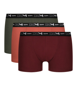 Мужские трусы-боксеры DIM Cotton Stretch (3шт) (Черный (Красный/Коричневый/Зеленый))