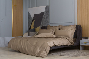 Простыня на резинке из сатина GERMAN GRASS Caramel Beige Allure Grass (Карамельно-бежевый)