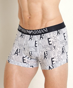 Мужские трусы-боксеры EMPORIO ARMANI (White Logo Print/Marine 61936)