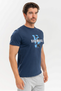 Мужская футболка BIKKEMBERGS Allover Logo (Темный-Синий)