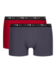Мужские трусы-боксеры DIM Cotton Stretch (2шт) (Красный/Свинец)