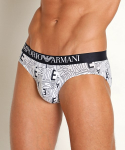 Мужские трусы-слипы EMPORIO ARMANI (White Logo Print/Marine 61936)