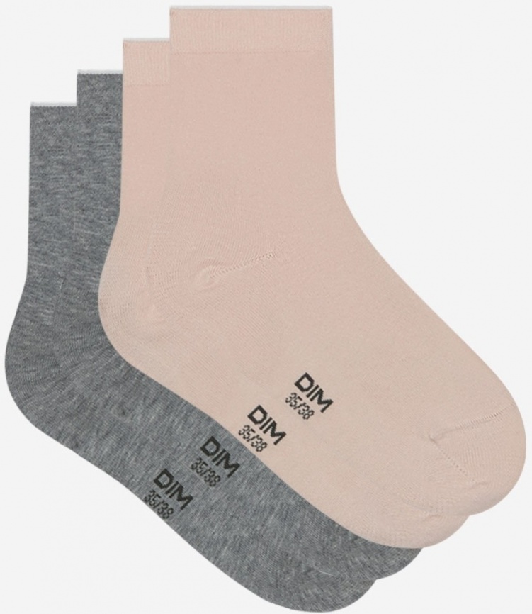 Комплект женских носков DIM Basic Cotton (2 пары) (Розовый/Серый) фото 2