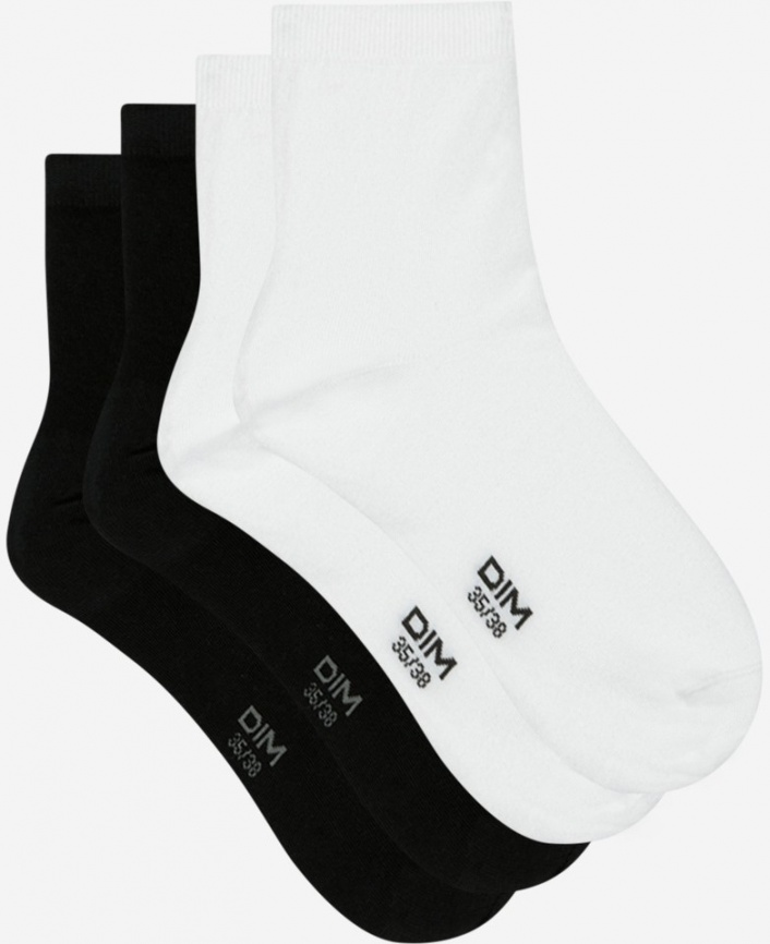 Комплект женских носков DIM Basic Cotton (2 пары) (Белый/Черный) фото 2