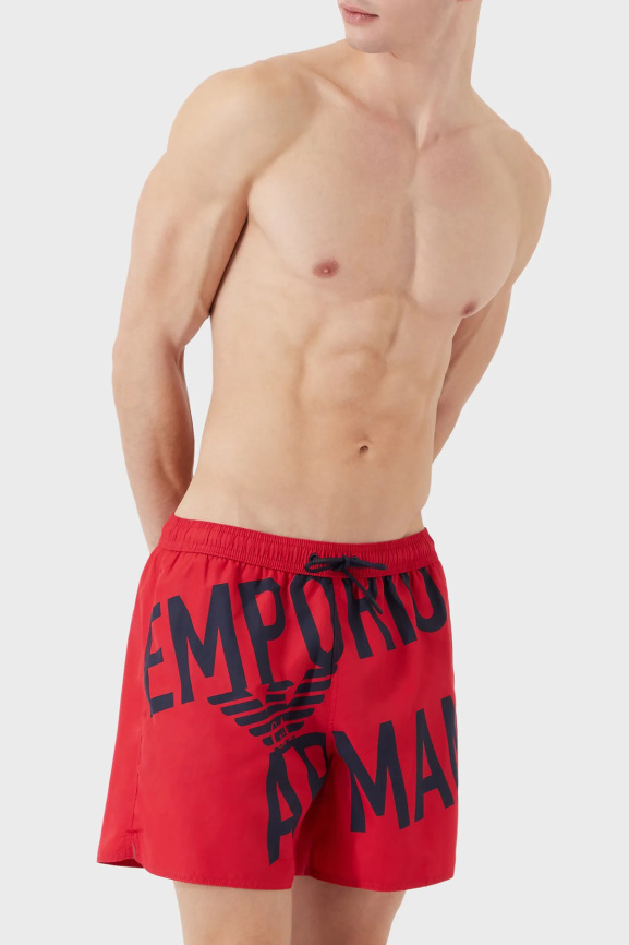 Мужские пляжные шорты EMPORIO ARMANI (Red Oblique Logo 21875) фото 1