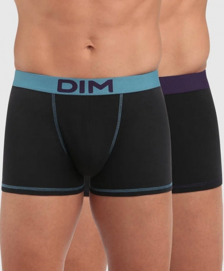 Комплект мужских трусов-боксеров DIM Mix and Colours (2шт) (Черный-Зеленый/Черный-Фиолетовый) фото 2
