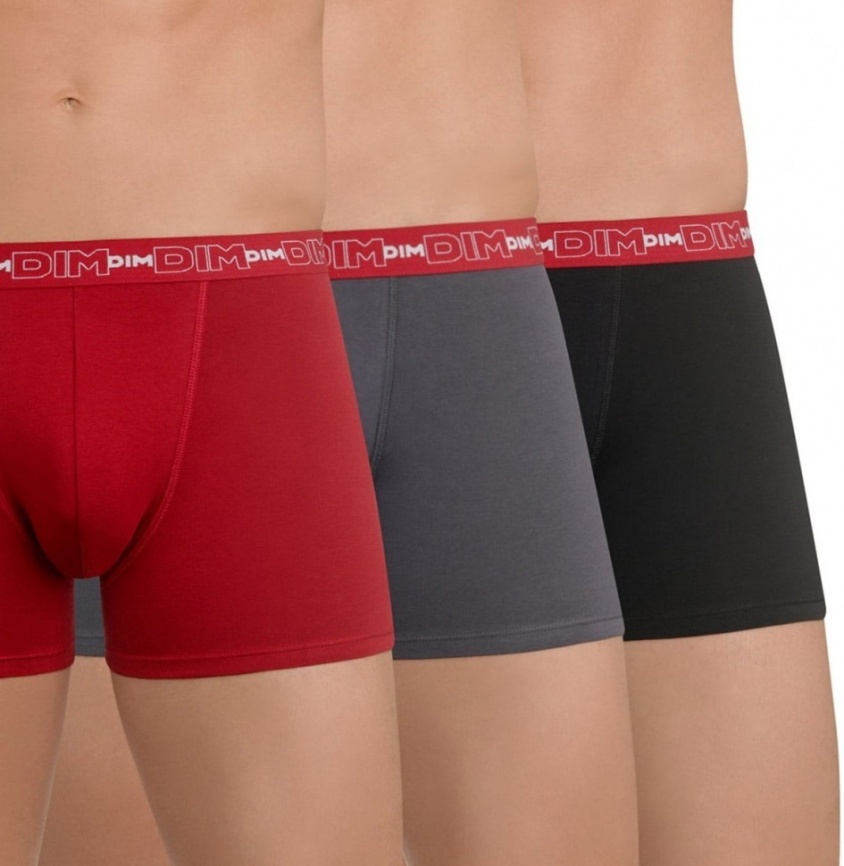 Комплект мужских трусов-боксеров DIM Cotton Stretch (3шт) (Серый/Красный/Черный) фото 2