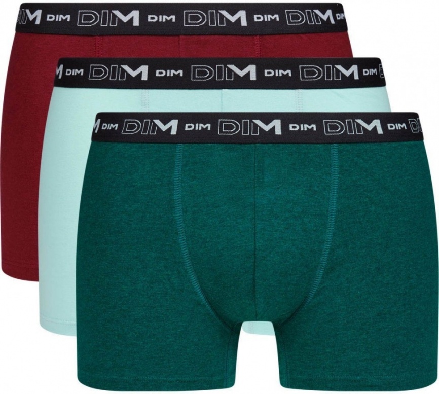 Комплект мужских трусов-боксеров DIM Coton Stretch (3шт) (Мята/Зеленый/Бордо) фото 1
