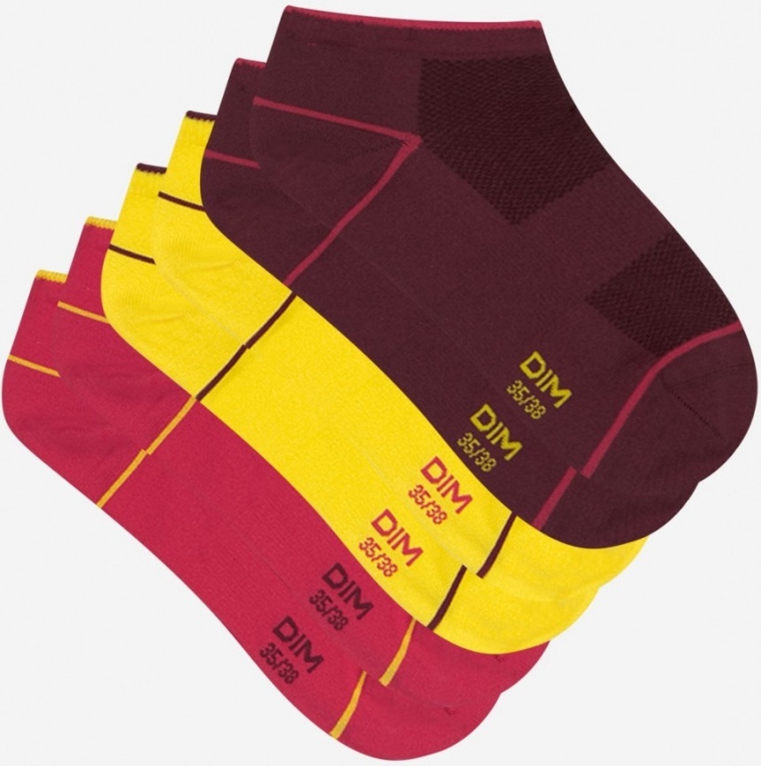 Комплект женских носков DIM Sport (3 пары) (Бордовый/желтый/розовый) фото 2