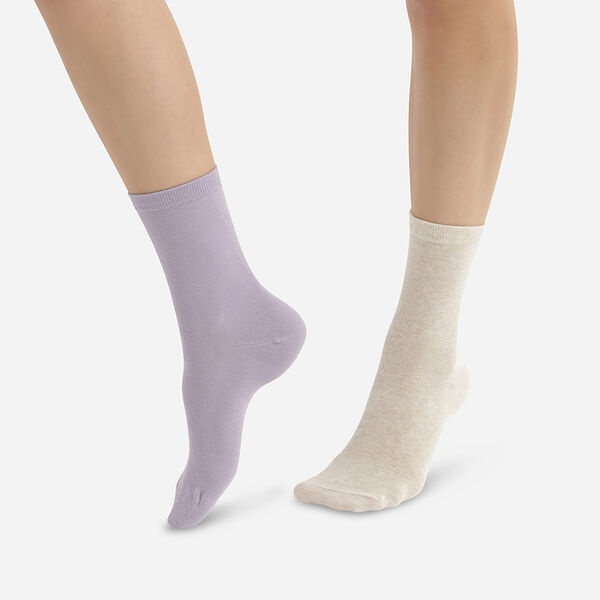 Комплект женских носков DIM Pur Coton (2 пары) (Бежевый/Лаванда) фото 1