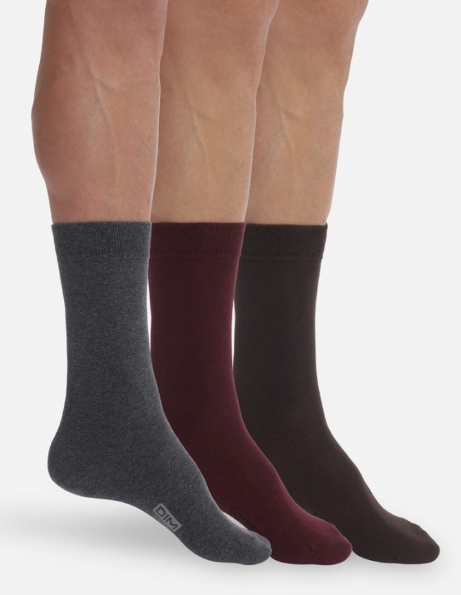 Комплект мужских носков DIM Basic Cotton (3 пары) (Бордовый/Серый/Коричневый) фото 1