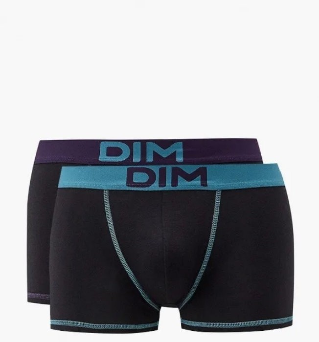 Комплект мужских трусов-боксеров DIM Mix and Colours (2шт) (Черный-Зеленый/Черный-Фиолетовый) фото 1
