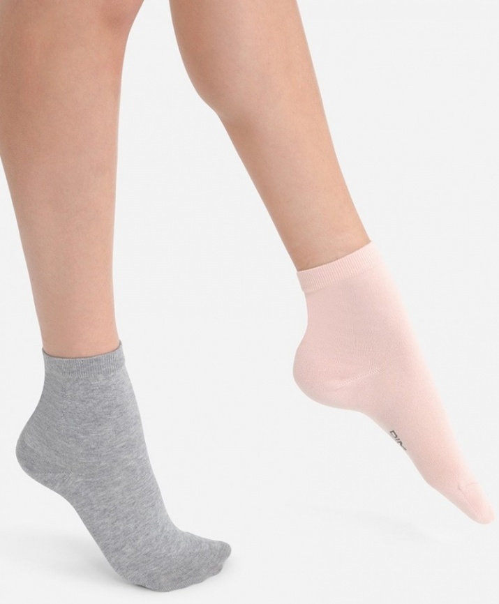 Комплект женских носков DIM Basic Cotton (2 пары) (Розовый/Серый) фото 1