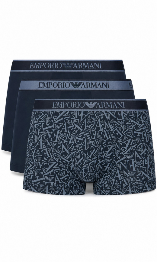 Комплект мужских трусов-боксеров EMPORIO ARMANI (3шт) (Armani Blue/Armani Blue Print Stone/Armani Blue mb089) фото 1
