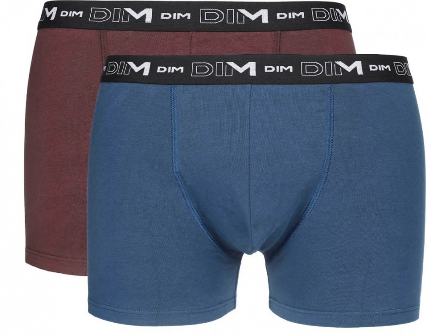 Комплект мужских трусов-боксеров DIM Cotton Stretch (2шт) (Коричневый/Синий) фото 1