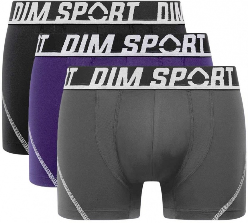 Комплект мужских трусов-боксеров DIM Sport (3шт) (Черный/Серый/Фиолетовый) фото 1