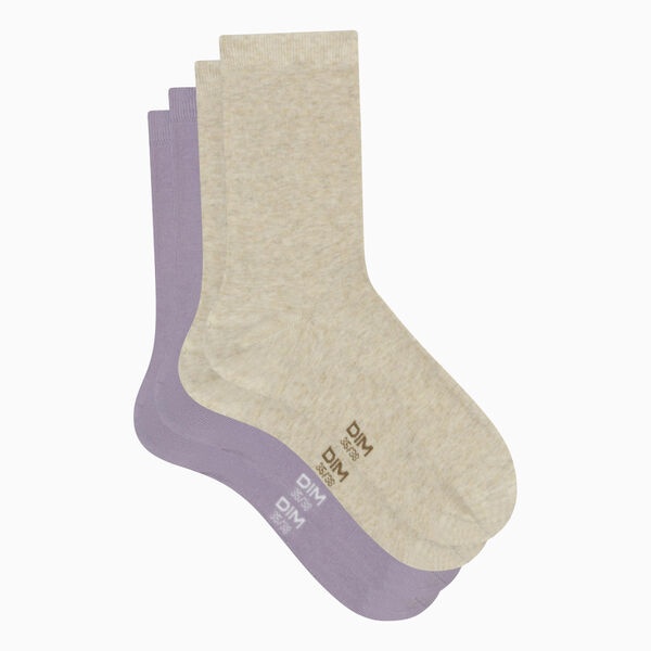 Комплект женских носков DIM Pur Coton (2 пары) (Бежевый/Лаванда) фото 2