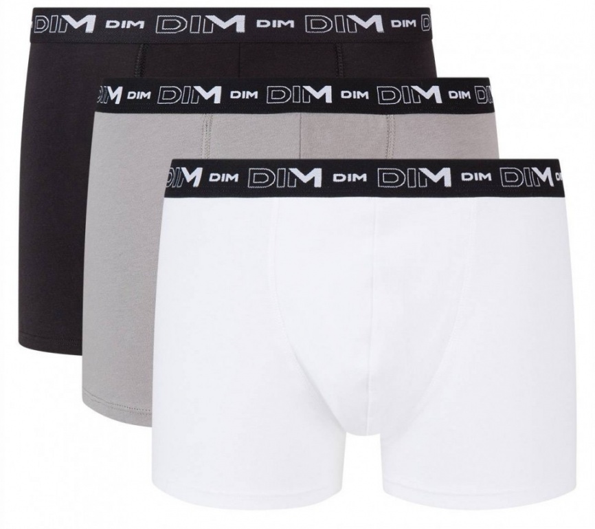 Комплект мужских трусов-боксеров DIM Cotton Stretch (3шт) (Белый/Серый/Черный) фото 1