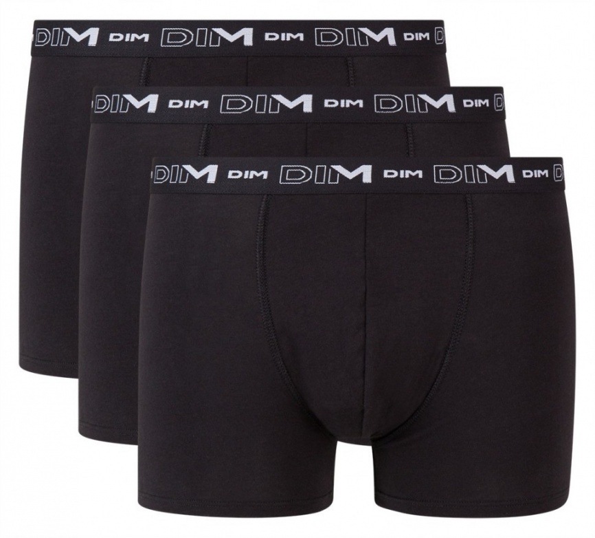 Комплект мужских трусов-боксеров DIM Cotton Stretch (3шт) (Черный) фото 1