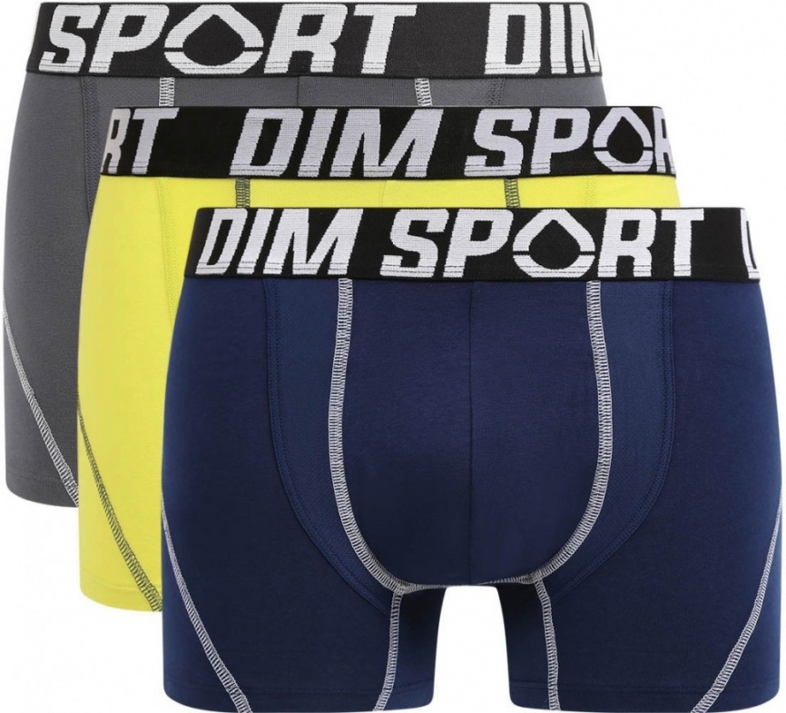 Комплект мужских трусов-боксеров DIM Sport (3шт) (Серый/Синий/Зеленый) фото 1