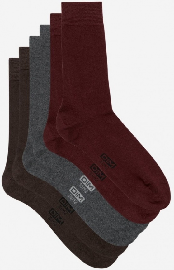 Комплект мужских носков DIM Basic Cotton (3 пары) (Бордовый/Серый/Коричневый) фото 2